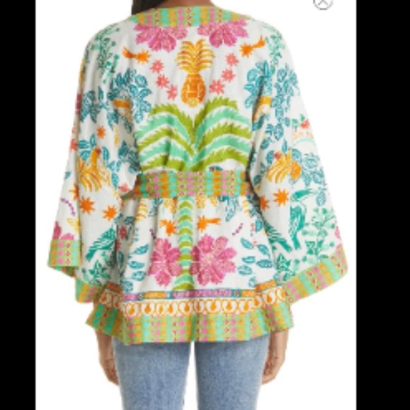 FARM RIO Fruits Scarves Queen Linen Blend Topper Kimono In Fruits Queen Kimono - Picture 3 of 6